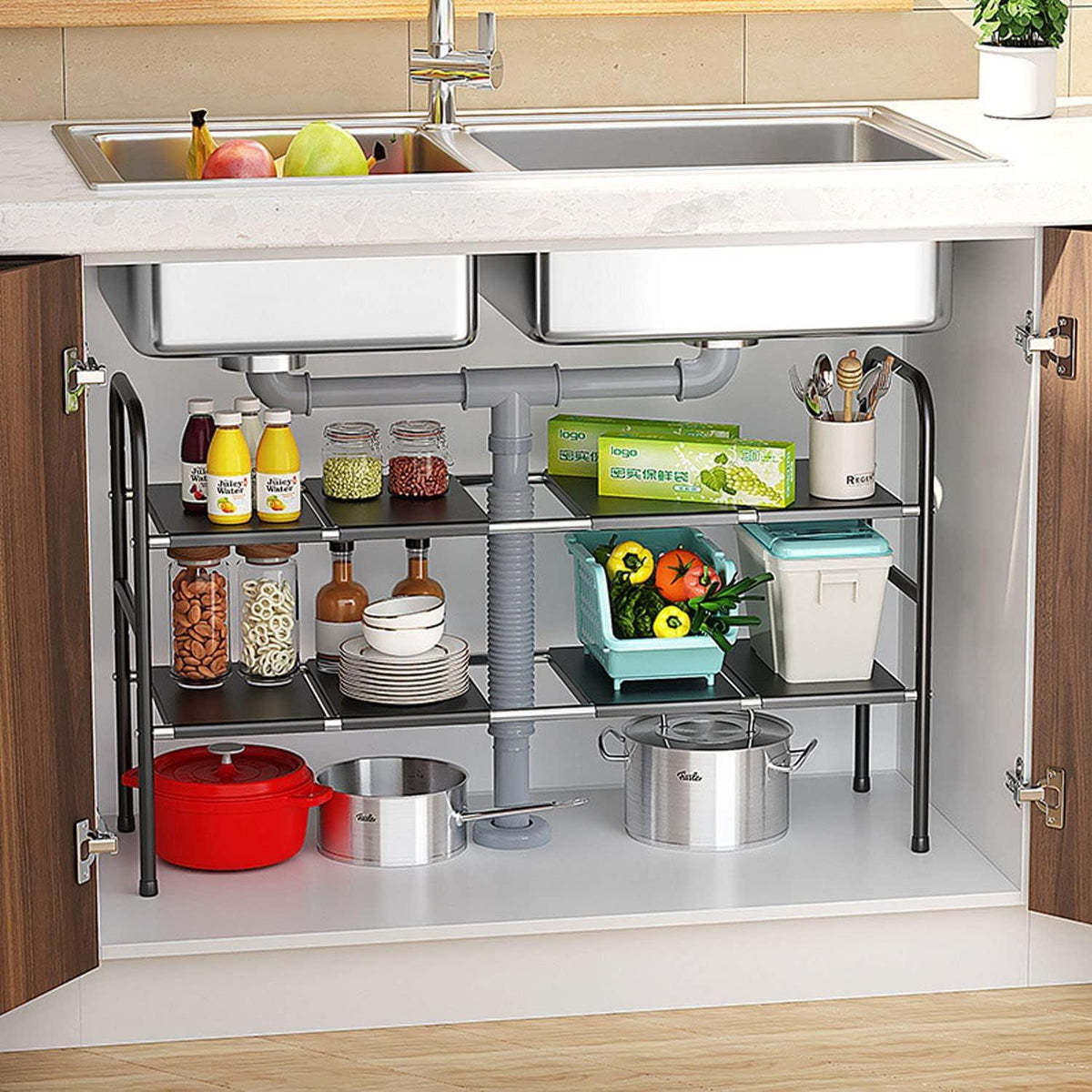 Under-Sink Storage Shelf – Adjustable Multi-Level Cabinet Organiser
