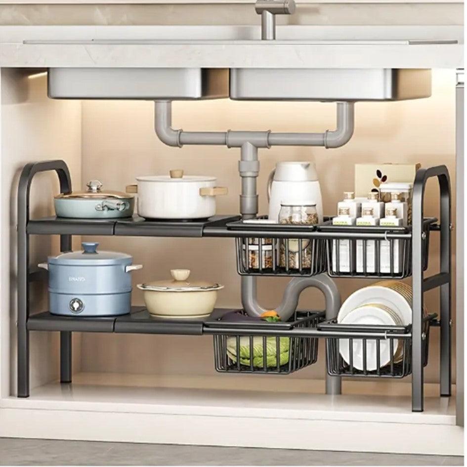 Under-Sink Storage Shelf – Adjustable Multi-Level Cabinet Organiser